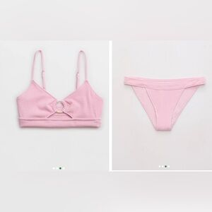 aerie Parfait Pink Crinkle Scoop Cutout Bikini Top
